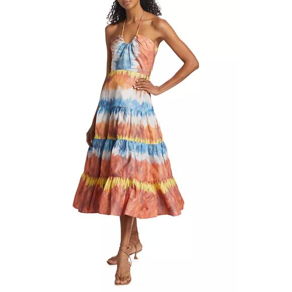 Alexis Dresses & Skirts - Alexis Roberta Desert Indigo Tie Dye Tiered Orange Blue Midi Dress Size Small